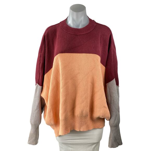 Free People Easy Street Multicolor Color Block Dolman Sleeve Tunic Sweater Top M - Picture 1 of 4